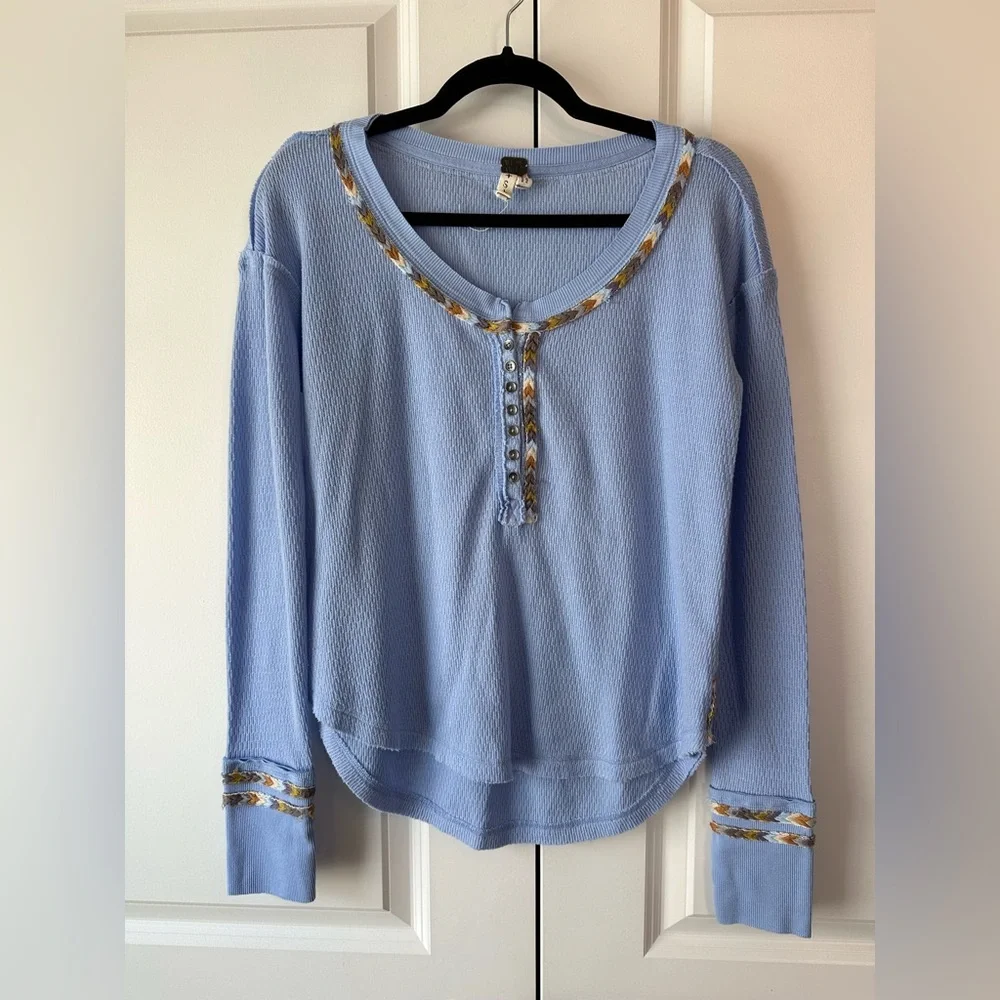 Free People Women’s Rainbow Waffle Knit Thermal Periwinkle (Size S)